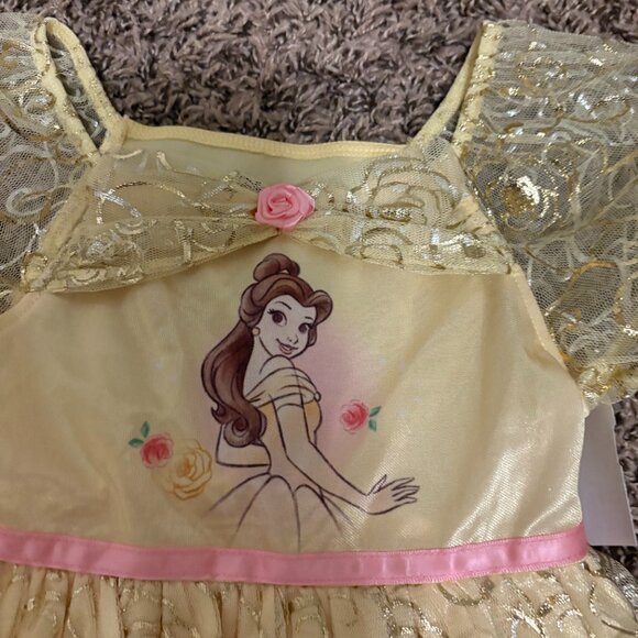 Disney Princess Nightgown 3T Yellow Tulle Belle Beauty and The Beast Graphics - Picture 2 of 3